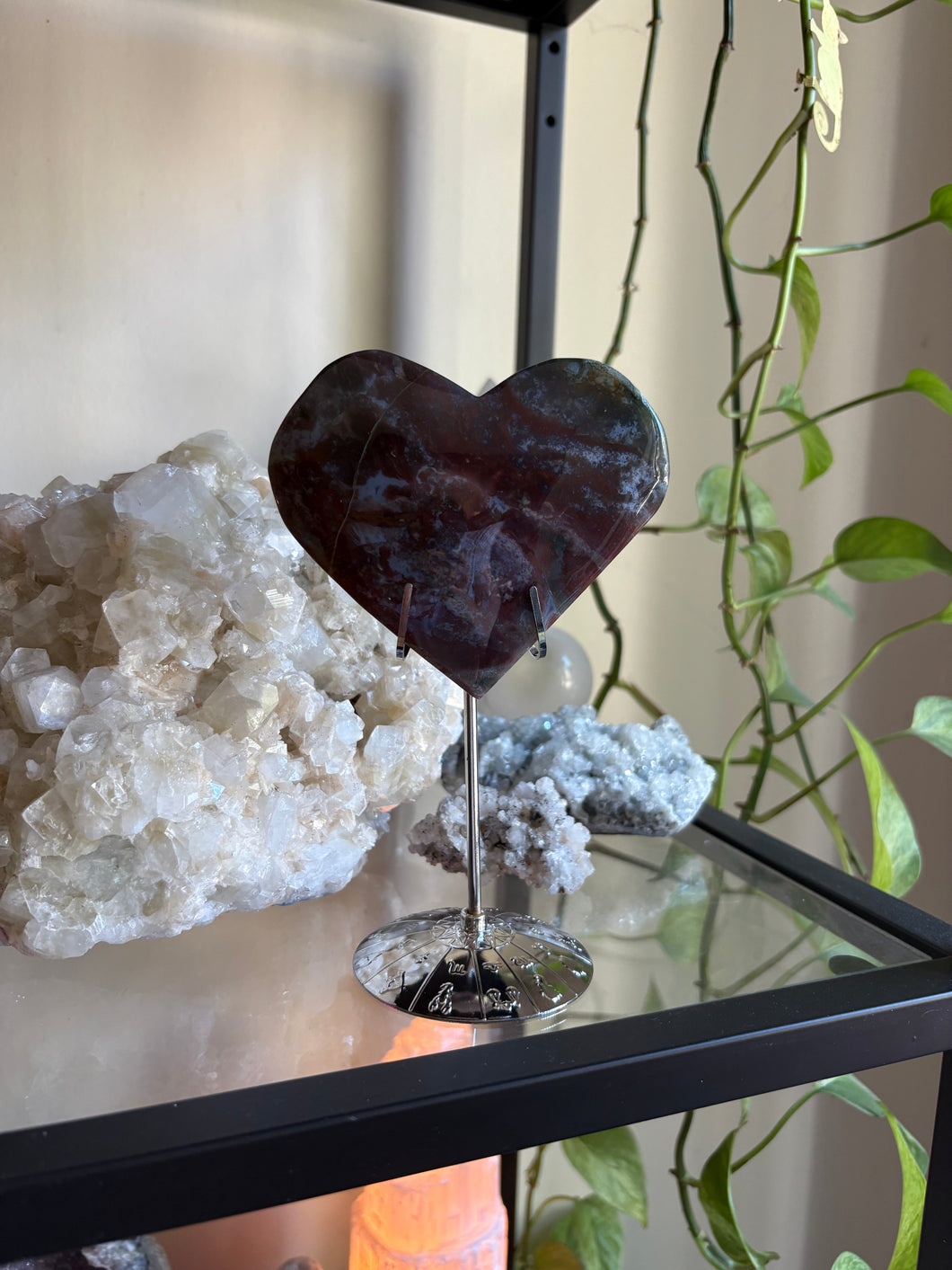 Moss Agate Heart w/ Stand
