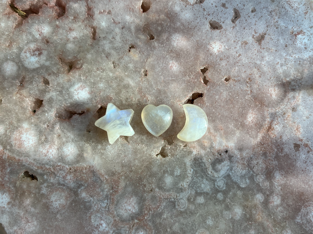 Blue Moonstone Heart, Star & Moon trio